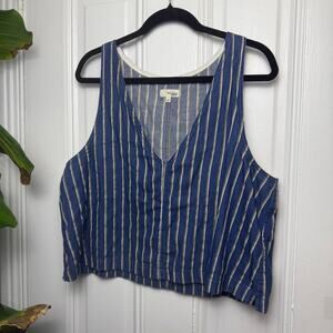 WILFRED FREE Chambray Vest Top Striped Blue Sleeveless Womens Size Large
